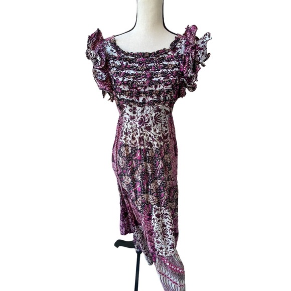 Ulla Johnson Zoya Ruffle Trim Ikat Midi Patchwork Dress Size 8 - Picture 10 of 11